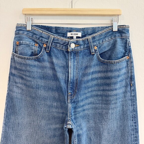 NEW Re/Done Denim Low Rider Loose Baggy Jeans Rhinestone Stud Crystal  NWOT 27 - Picture 4 of 14